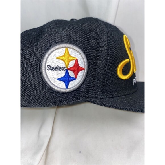 Vintage script Pittsburgh Steelers hat Pro Wool Leather NFL Snap Cap Adult - Picture 7 of 14